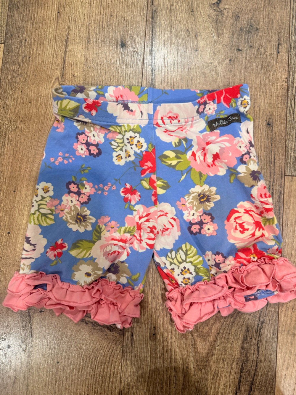 Matilda Jane Blue Floral Shorts with Pink Ruffle Hem